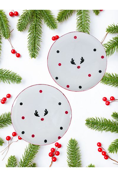Ganita home Newyear Deer Cake Plate - Set of 2 Round Plates 19 cm