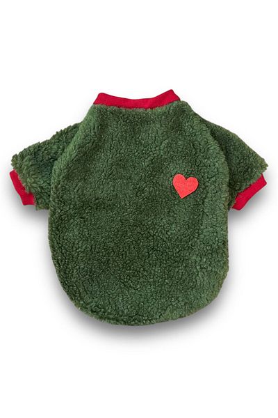 PetiliDünya Green Dog Fleece Plush Outfit - Love Sweat Cat Outfit