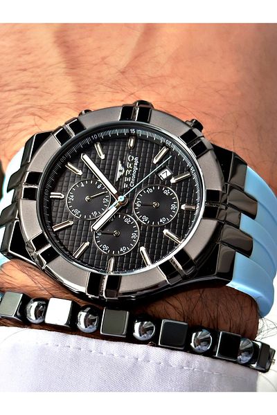FERRO Blue Color Function Silicone Sports Men's Wrist Watch + Bracelet