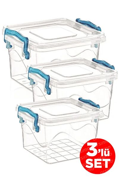 Mu Art Set of 3 Transparent Storage Containers with Clamps |   Storage Container Set with Lid 2.4 Lt - 1.2 Lt - 550 ml Royalek