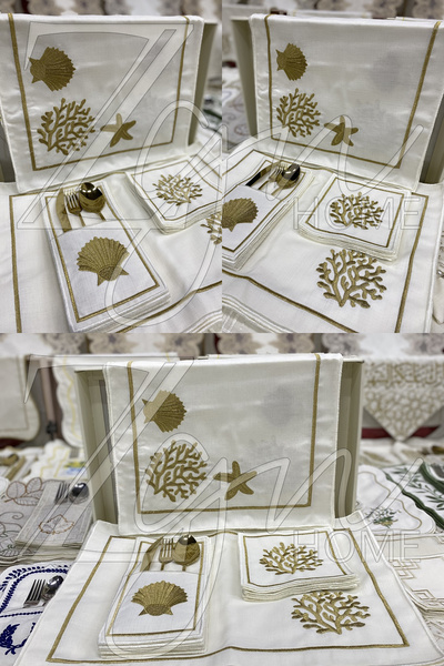 ZGNHome 19 Parça 6 Kişilik Nakışlı Mercan Gold Amerikan Servis Takımı