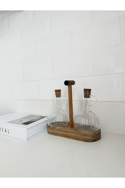 SALPHOME Oil Pot / Vinegar Pot with Acacia Stand