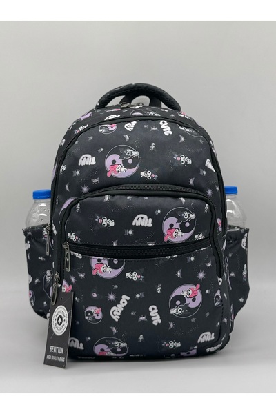 ÇantaExpress Siyah Karakter Desenli Ilk Okul Çantası 3'lü Takım Kız Çocuk Ilkokul Çantası