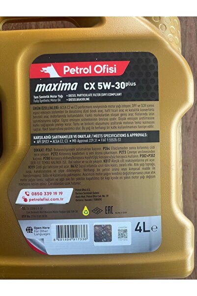Petrol Ofisi Maxima Cx 5w-30 Motor Yağı 4 Litre Partiküllü Yağ Üretim Yılı 2025