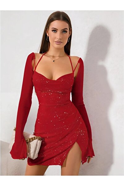 ESİLORA KADIN FANTEZİ ÖZEL TASARIM SEKSİ EROTİK DEKOLTE ŞIK LUX KALİTE ELBİSE GECE ELBİSESİ PARLAK