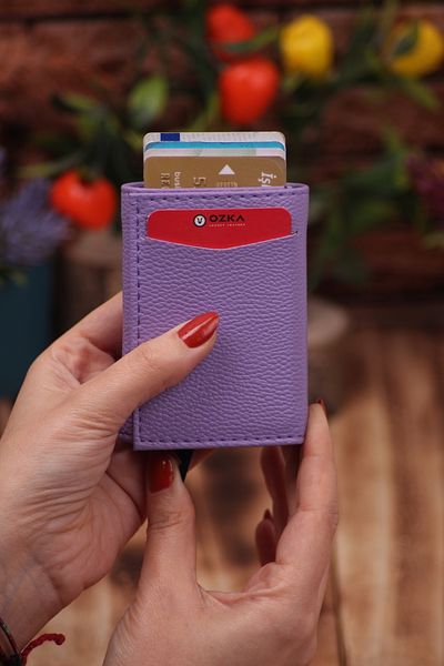 Ozka Leather Collection Lilac Purple Vegan Leather Card Holder - Wallet Portfolio with Mechanism