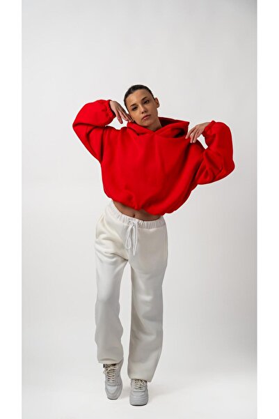 Keep Risen سويت شيرت نسائي مرجاني ناعم كبير الحجم مع 3 خيوط من الصوف