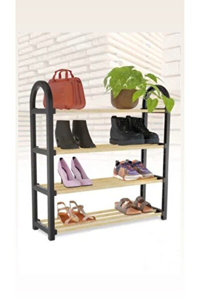 abnturk Ahşap Çubuklu 4 Katlı Tüm Ayakkabılar İçin Ayakkabılık 64x50x18 cm