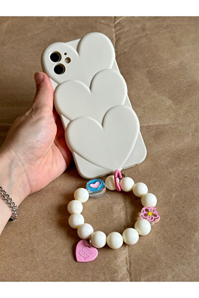 HYPERSOFT Iphone 12 (6.1 inç) Uyumlu Boncuk Bileklikli Parlak Love Kalp Kılıf