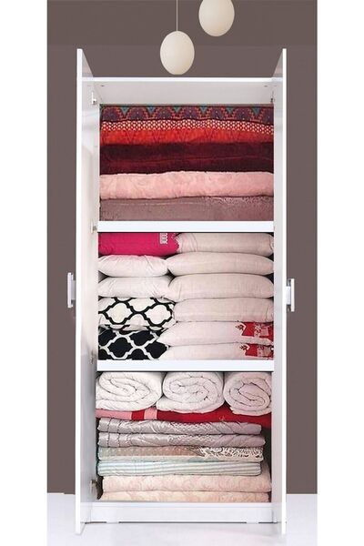 Kenyap Plus 812424 Stella 2 Kapaklı RAFLI Yüklük Yorgan Yatak Dolabı Gardırop - Parlak Beyaz