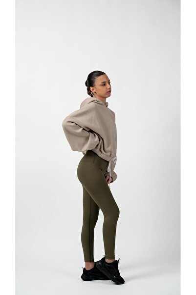 Keep Risen سويت شيرت نسائي ناعم كبير الحجم باللون البيج مع 3 خيوط من الصوف