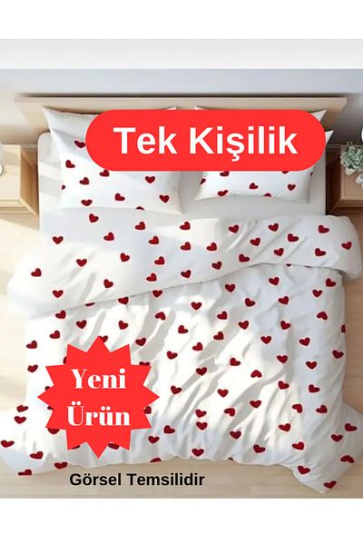CANDAN ÇEYİZ Set cuvertură de pilota unică (FĂRĂ CEARȘAF 160X200 HUSĂ DE PERNĂ) INIMĂ SINGLE