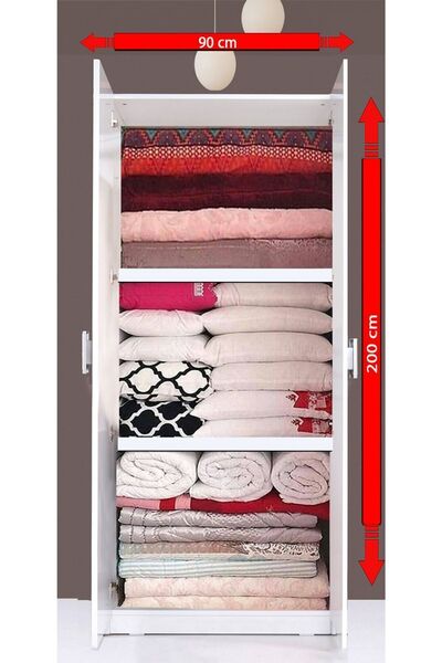 Kenyap Plus 812424 Stella 2 Kapaklı RAFLI Yüklük Yorgan Yatak Dolabı Gardırop - Parlak Beyaz