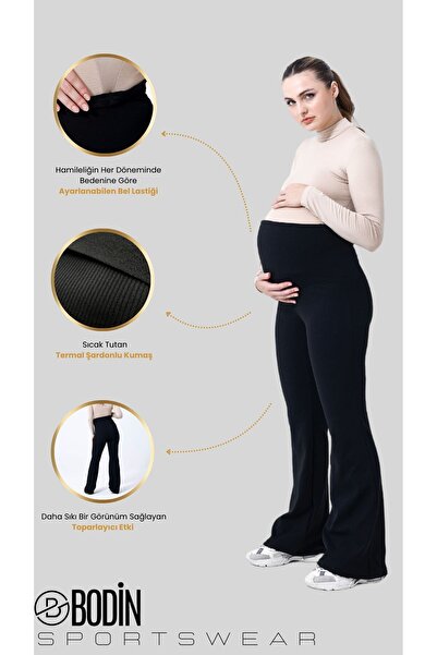 bodin Fitilli Kışlık Termal Şardonlu Sıcak Tutan Esnek Beli Ayarlanabilir Ispanyol Paça Hamile Tayt F18