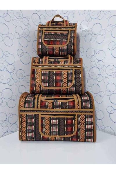 çaymekani 3'lü Otantik Hasır Model Kamp,Piknik,Aile El Çantası Renkli