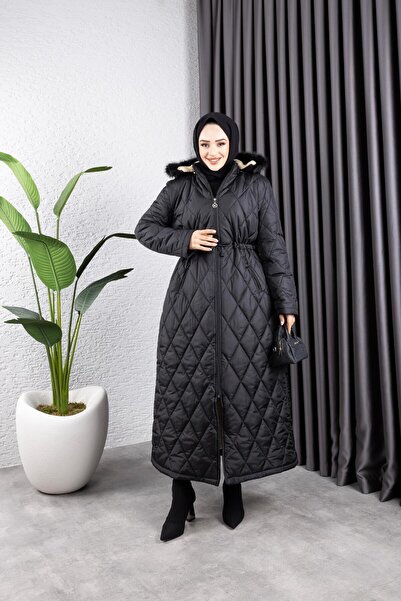 HARMAN BUTİK KADIN UZUN İÇİ KÜRKLÜ KAPİŞONLU KAPİTONE MONT