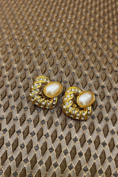 Pinart Vintage Model Oval Sedef Görünümlü Zirkon Taş KlipsliKadın Küpe PNRTB0...