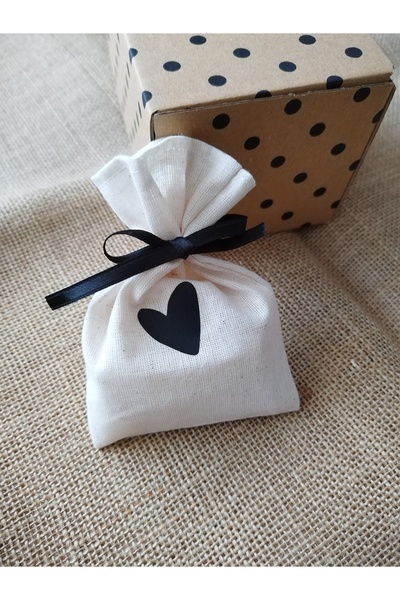 Bezza Siyah Kalpli Kese 5 Adet Hambez Hediyelik Yılbaşı Takı Kesesi 10*15 ölç...