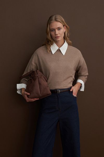 mathilda store Pulover din amestec de lână cu gât crew din nurcă