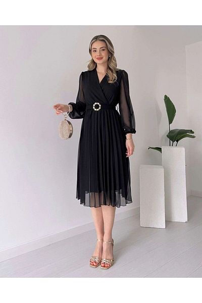 rengamoda Rochie evazată de lungime midi din țesătură șifon pentru femei