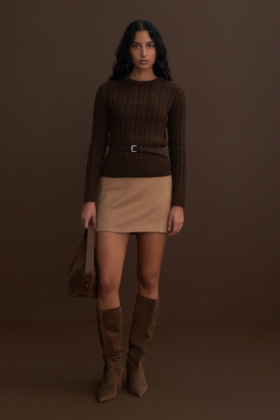 Mathilda Store Acı Kahve Leta Örgü Detaylı Fit Kazak