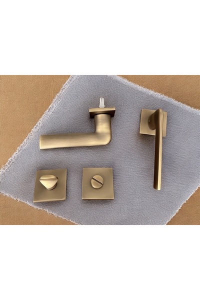 KOLDOOR Cloud Gate Mat Antik Sarı Kare Rozetli Wc Banyo Oda Kapı Kolu 1 Takım