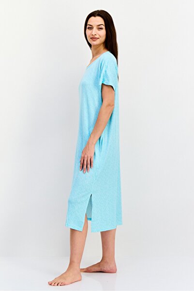 Christian Siriano Women Heather Short Sleeves Sleepwear Dress, Aqua Blue