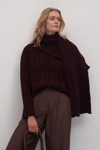mathilda store Pulover oversize cu eșarfă detaliată tricotată Leta de damă