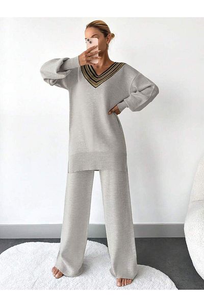 miratriko V-Neck Knitwear Women's Double Set