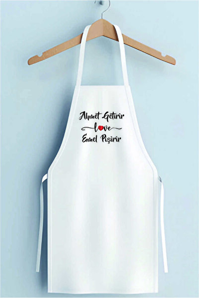 AFMAT Atölye "AHMET GETİRİR EMEL PİŞİRİR" KİŞİYE ÖZEL BASKILI MUTFAK ÖNLÜĞÜ