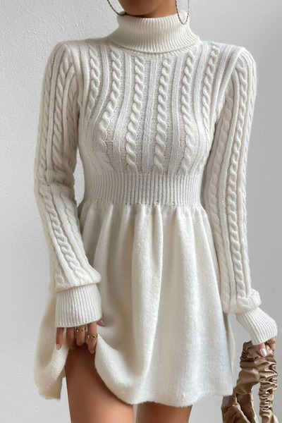 MissKybele Boyunlu Balıkçı Yakalı Uzun Kollu Saç Örgü Desenli Fit Kalıp Likra...