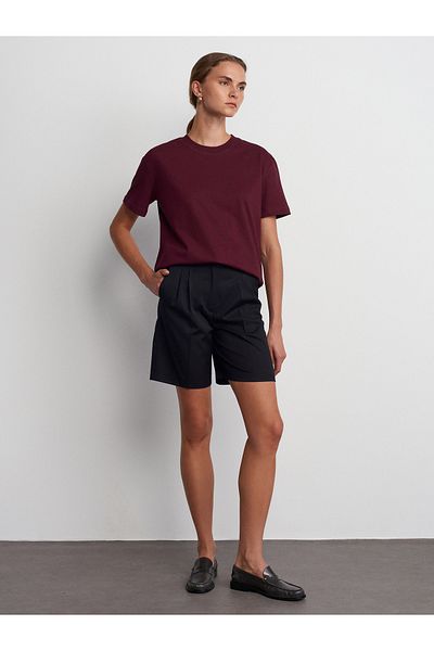 Dilvin 30312 Decorative Stitched Crew Neck T-Shirt - Claret Red