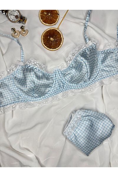 ROZENİN LINGERIE Set de lenjerie intimă cu dantelă din satin mătăsos (sutien-thong)