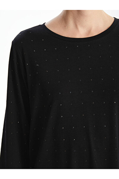 LC Waikiki Γυναικεία μπλούζα με λαιμόκοψη με γυαλιστερές πέτρες