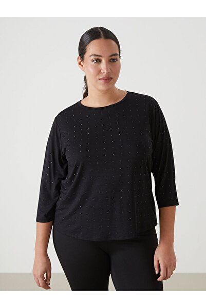 LC Waikiki Γυναικεία μπλούζα με λαιμόκοψη με γυαλιστερές πέτρες