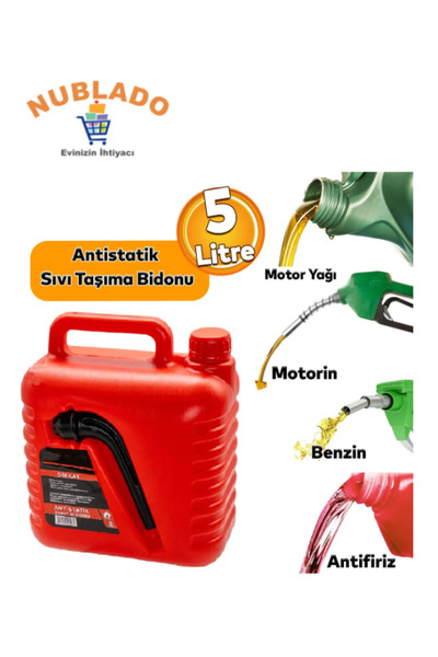NUBLADO Boşaltma Borulu Plastik Antistatik Benzin Bidonu 5Litre Akaryakıt Mazot Taşıma Doldurma Depolama.