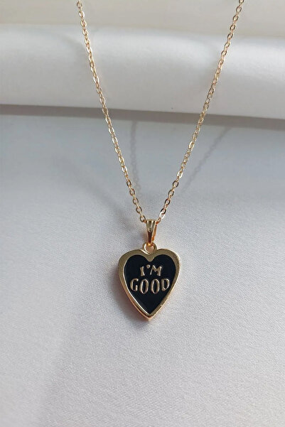 Alexis Carrel Women's Enamel I'M Good Written Necklace, Heart Necklace