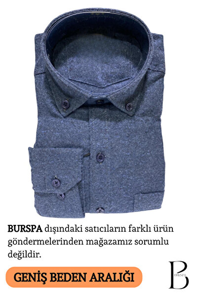 Genel Markalar Rahat Kesim Düz Kışlık Tek Cep Lacivert Baba Gömlek