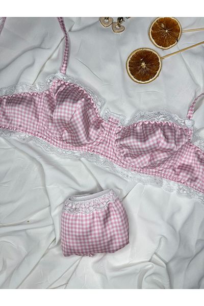 ROZENİN LINGERIE Set de lenjerie intimă cu dantelă din satin mătăsos (sutien-thong)