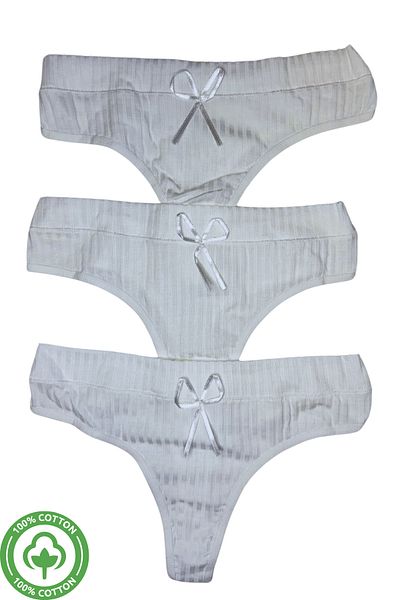 PJ & Me Thin Corded White Color 100% Cotton 3-Piece Women's String Set