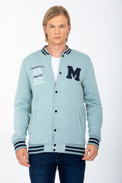 DYNAMO Men's Mint College Collar Bomber Regular/Normal Cut Ribbed Cotton Sweatshirt 6755