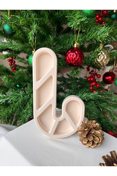 Dekoratif Beton Krem Renk Yılbaşı Noel Şeker Tabak, Mum Altılığı, Takı Tabağı