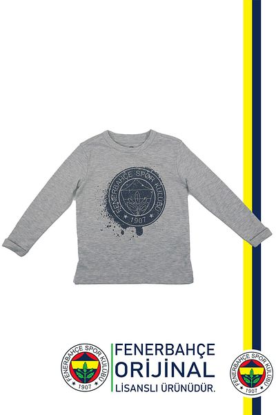 Fenerbahçe Оригинален лицензиран позлатен Fb Logo сив детски суитшърт