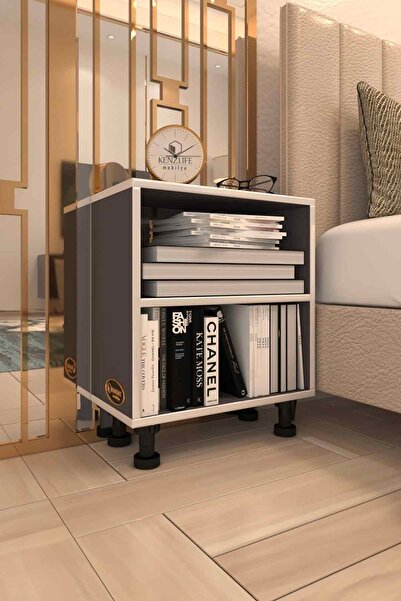 Kenzlife Komodin Matti Gri 48*40*40 Ayarlı Ayaklı Komidin Kitaplık