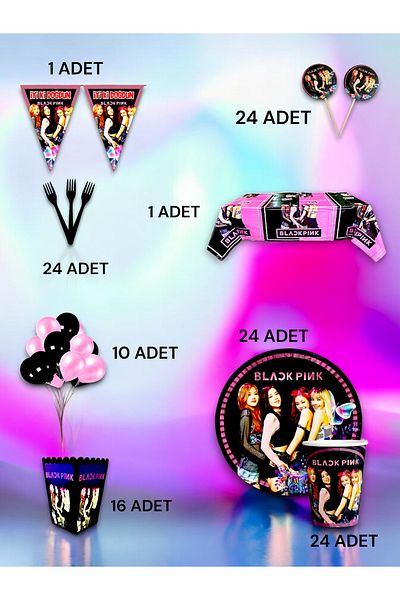 VibeHome Black Pink Themed Luxury Set for 24 - Birthday Party and Fun Events