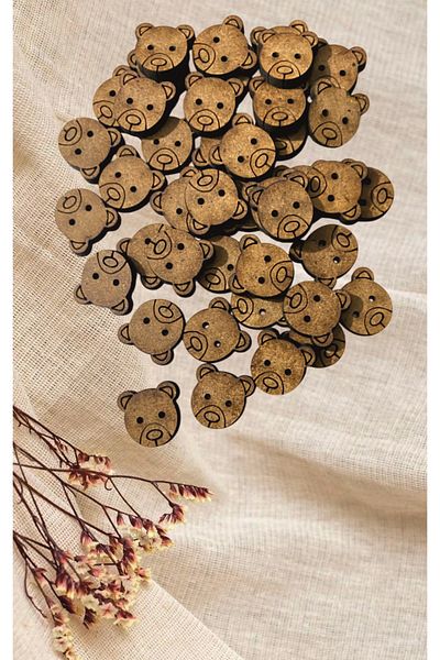 yalıgraf 15mm Wooden Teddy Bear Amigurumi Doll Button - 20 Pieces