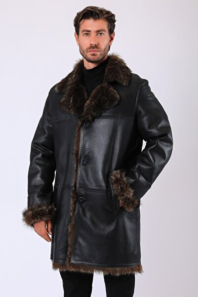 Leather Club Siyah Victor Kürk İçlikli Deri Kaban