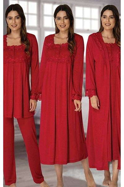 Effort Pijama Copy - Hamile Çarşı Effortt 2405 Ecru Maternity Maternity Nightgown Dressing Gown Pajama Set