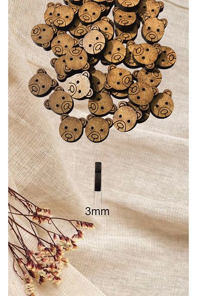 yalıgraf 15mm Wooden Teddy Bear Amigurumi Doll Button - 20 Pieces