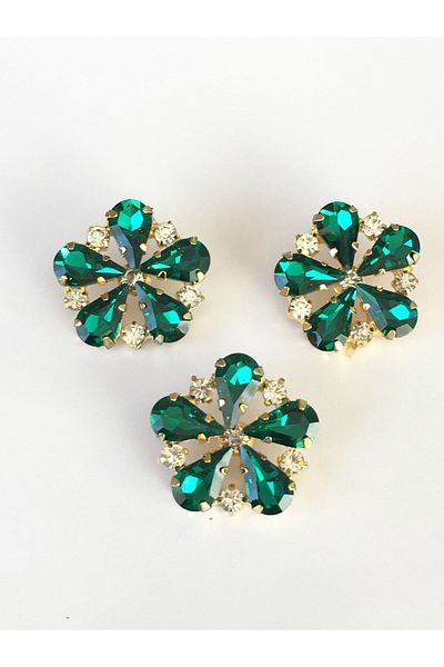 karantuhafiye Stone Button Clover Model Set of 3 Emerald Green